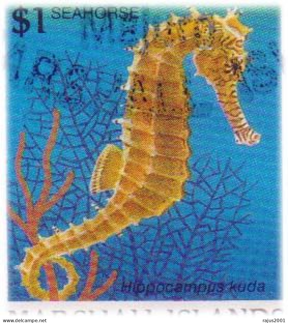 Coral Reef Marine Life Underwater, Surgeon Fish Ghost Pipe, Seahorse, Blue Jack High Value Stamps Marshall Set Of 3 FDC - Poissons