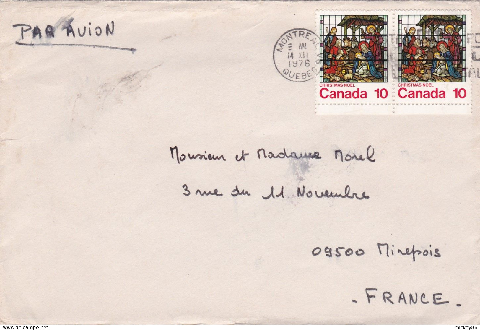 CANADA-1976--lettre MONTREAL Pour MIREPOIX-09 (France) -Paire De Timbres NOEL Sur Lettre-cachet  14-XII-1976 - Briefe U. Dokumente