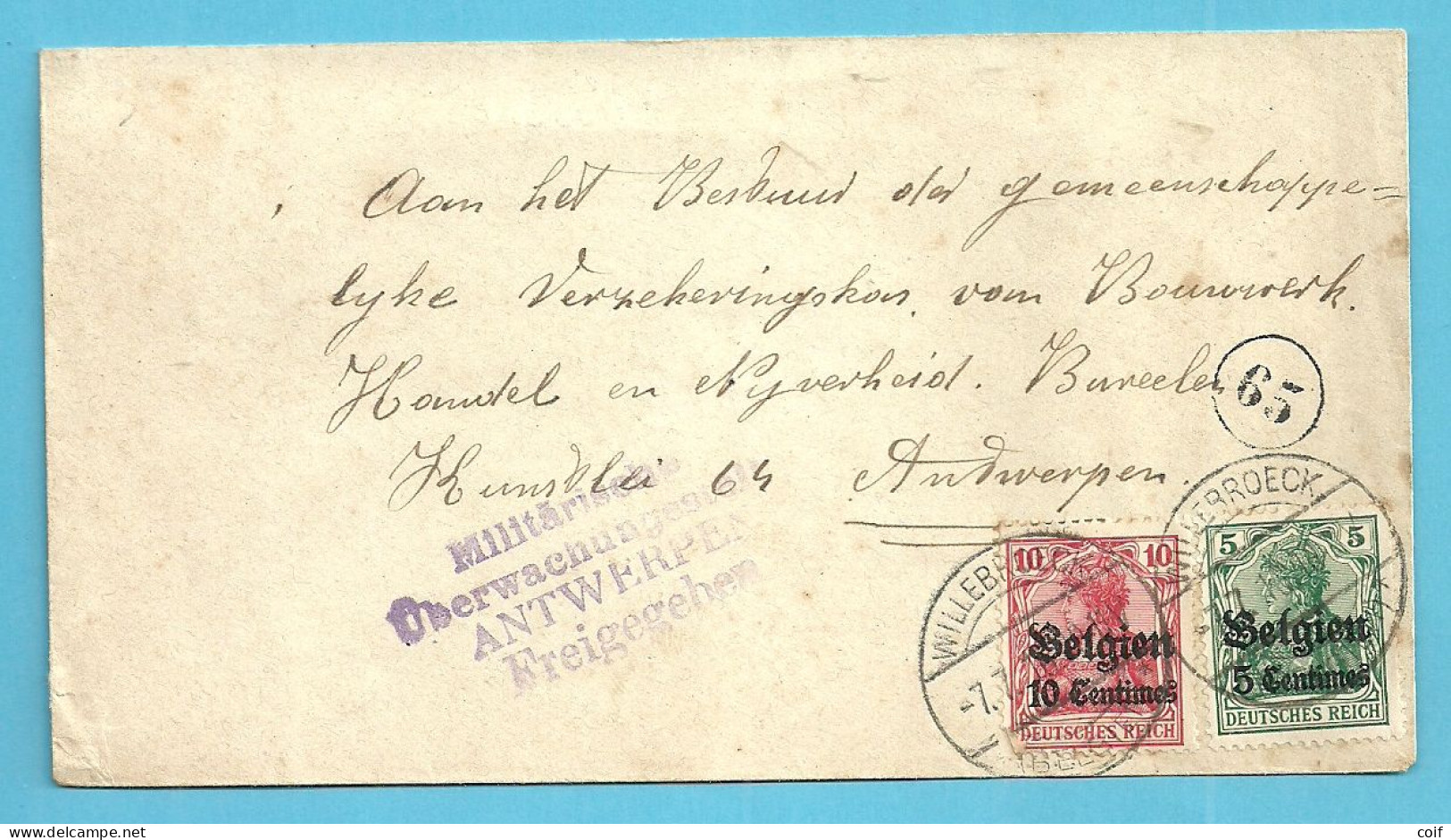 Bz 2+3 Op Brief Duitseburg-stempel WILLEBROECK - OC1/25 Gouvernement Général