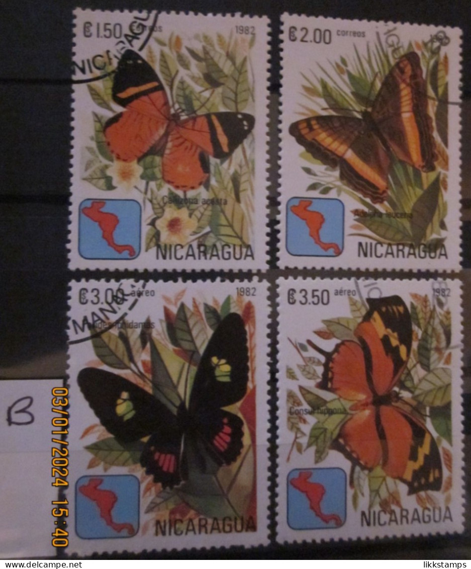 NICARAGUA ~ 1982 ~ S.G. NUMBERS 2343 - 2346. ~ 'LOT B' ~ BUTTERFLIES. ~ VFU #03494 - Nicaragua