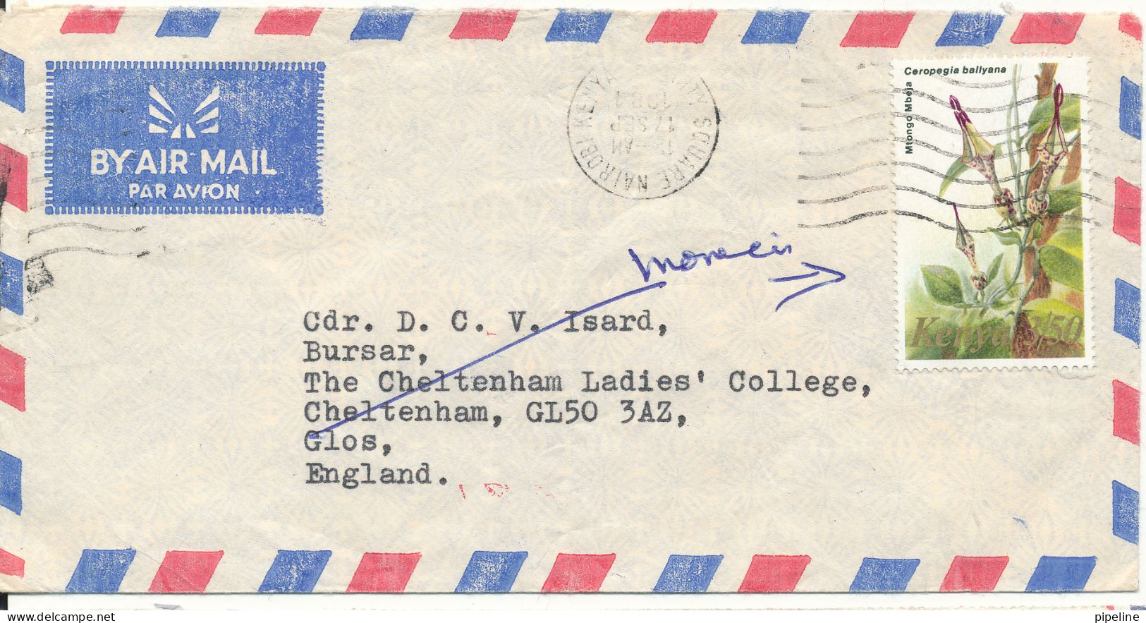 Kenya Air Mail Cover Sent To England 7-9-1984 Single Stamped (the Cover Is Light Bended) - Kenya (1963-...)