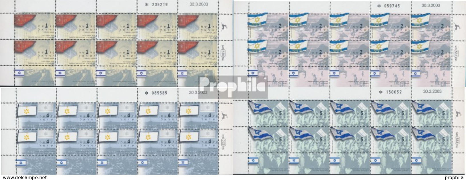 Israel 1739Klb-1742Klb Kleinbogen (kompl.Ausg.) Postfrisch 2003 Israelische Nationalflagge - Blocks & Sheetlets