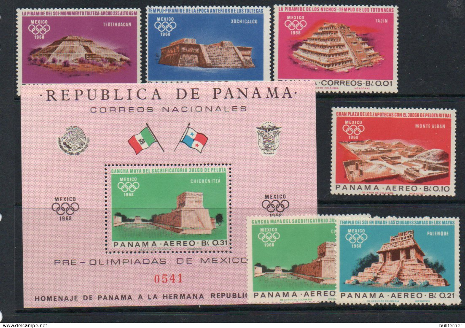 PANAMA - 1968 - PRE MEXICO OLYMPICS SET OF 8 + SOUVENIR SHEET MINT NEVER HINGED  - Panama