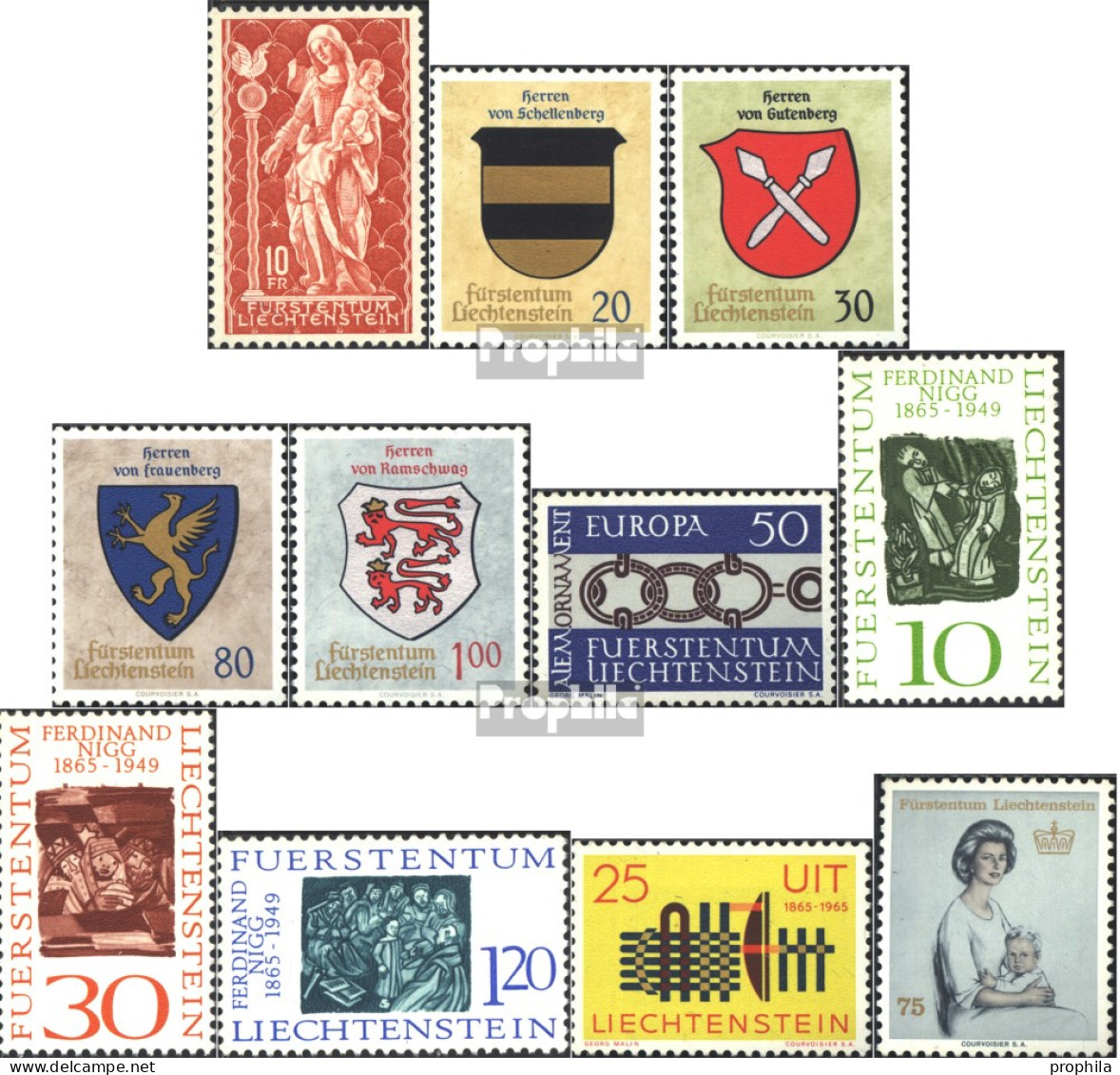 Liechtenstein Postfrisch Madonna V. Schellenberg 1965 Madonna, Wappen , Europa, ITU U.a. - Ungebraucht