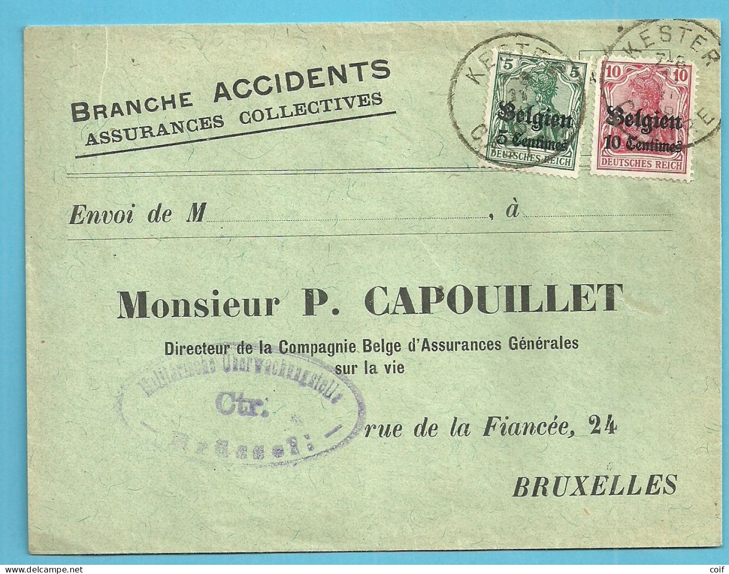 Bz 2+3 Op Brief Stempel KESTER / CASTRE - OC1/25 Gouvernement Général