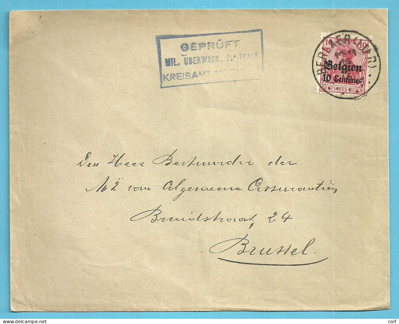 Bz 3 Op Brief Stempel BERLAER (LIER) - OC1/25 Gouvernement Général
