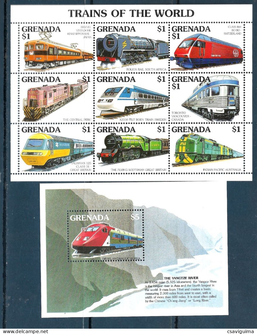 Grenada - 1995 - Trains Of The World  - Yv 2646/54 + Bf 388 - Trains