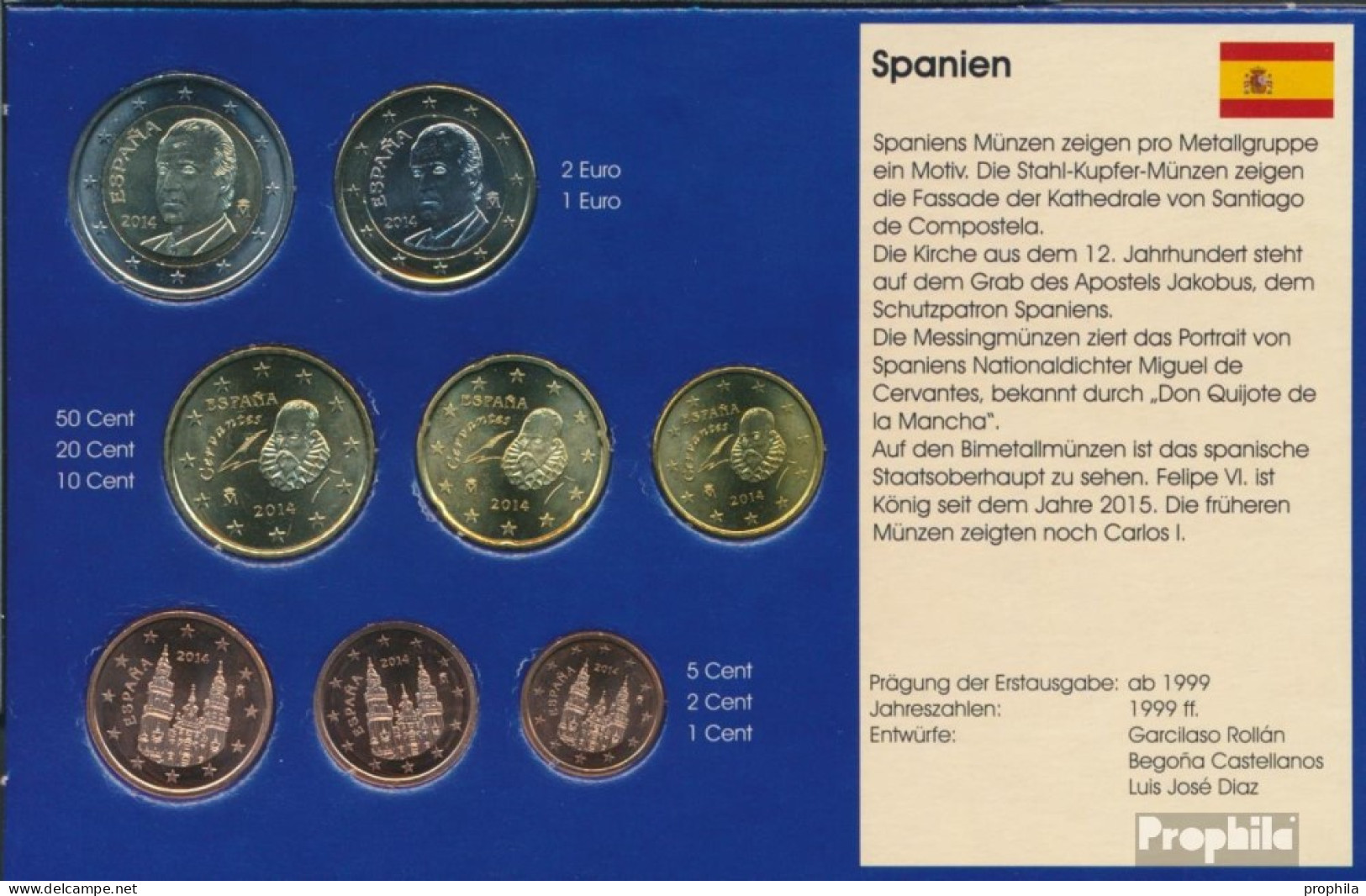 Spanien 2014 Stgl./unzirkuliert Kursmünzensatz 2014 Euro Nachauflage - Spanje