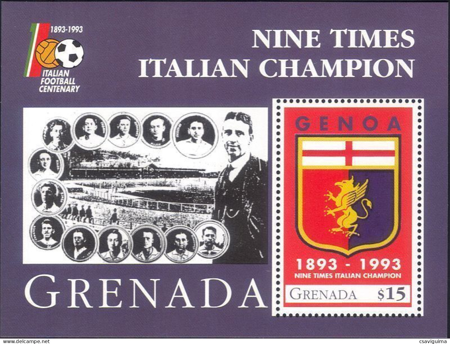 Grenada - 1993 - Soccer: Famous Clubs: Genoa (Italian) - Yv Bf 332 - Famous Clubs