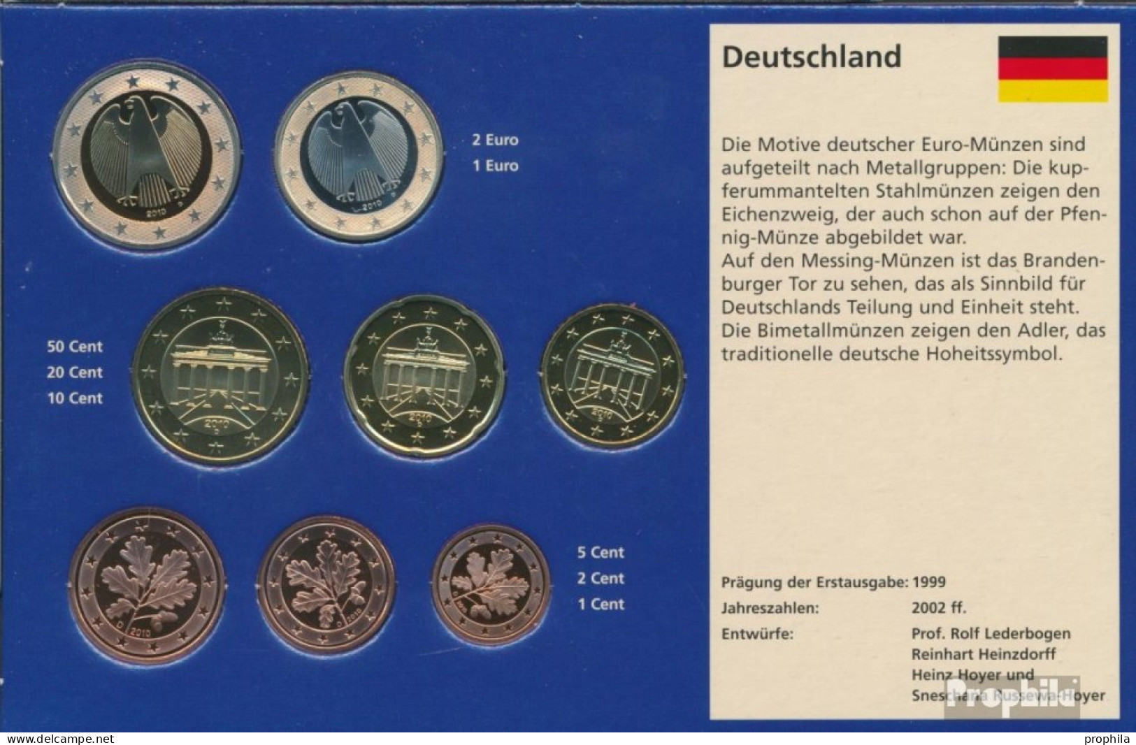 BRD 2010 Stgl./unzirkuliert Kursmünzensatz Gemischte Buchstaben 2010 Euro Nachauflage - Germania