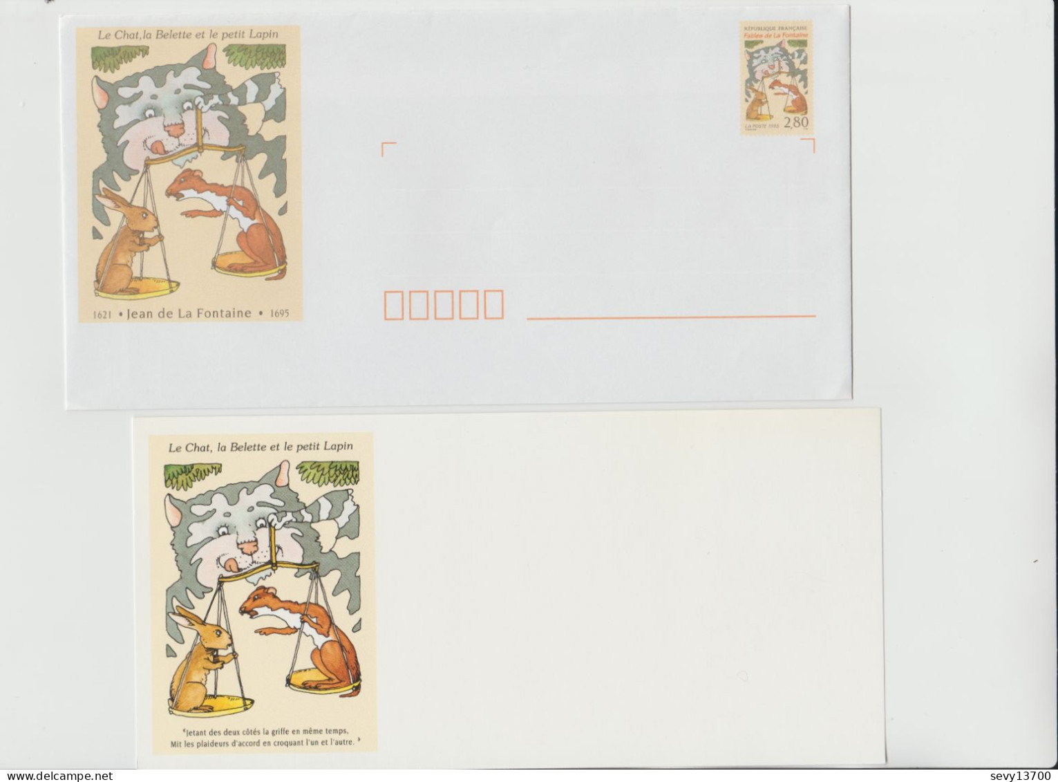 France année 1995 6 enveloppes illustrées prêts à poster et cartes assorties Les Fables de La Fontaine
