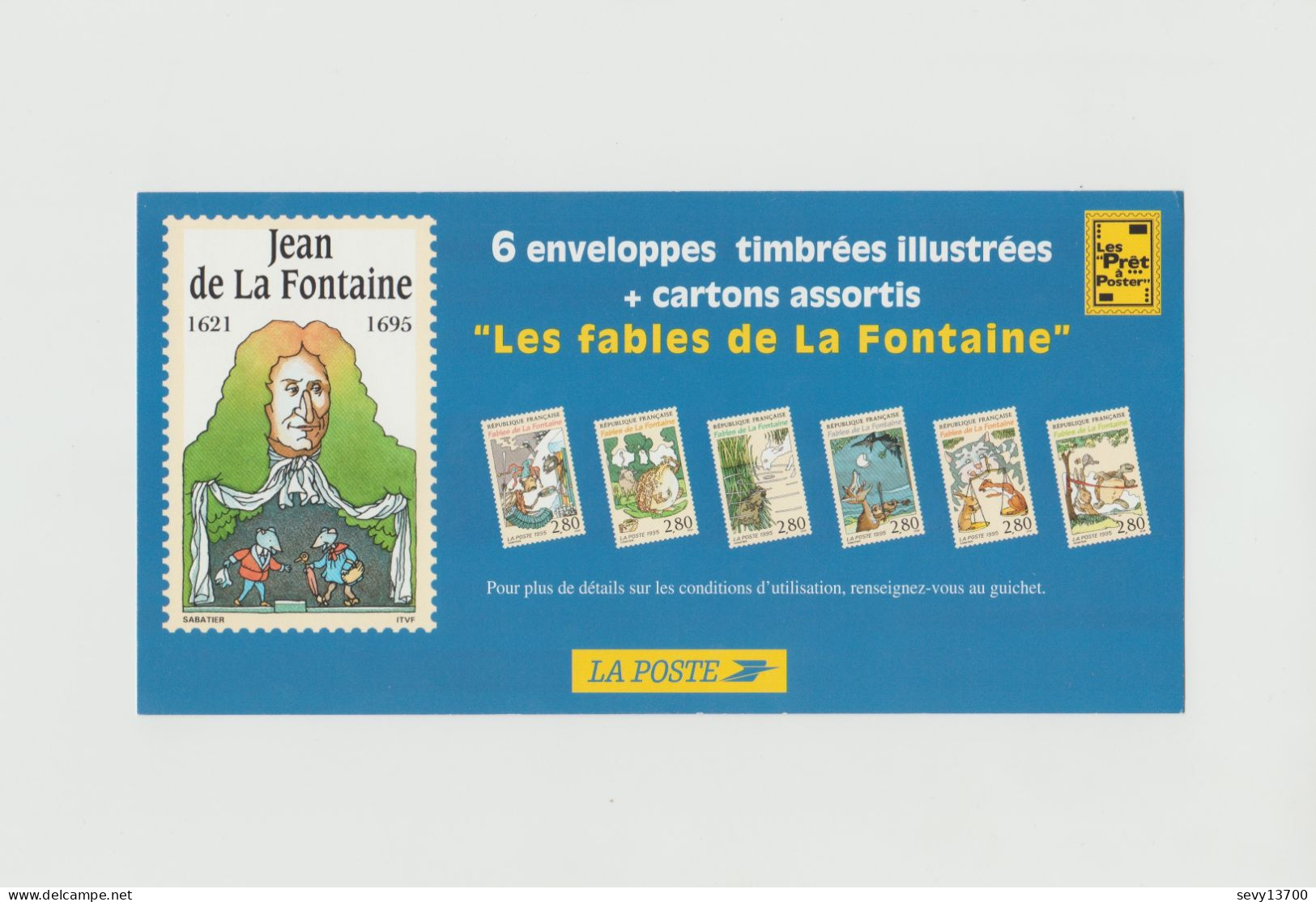 France année 1995 6 enveloppes illustrées prêts à poster et cartes assorties Les Fables de La Fontaine