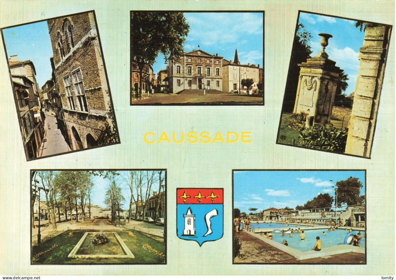 82 Caussade Vues Piscine Rue Republique Hotel De Ville Fontaine Promenade CPM - Caussade