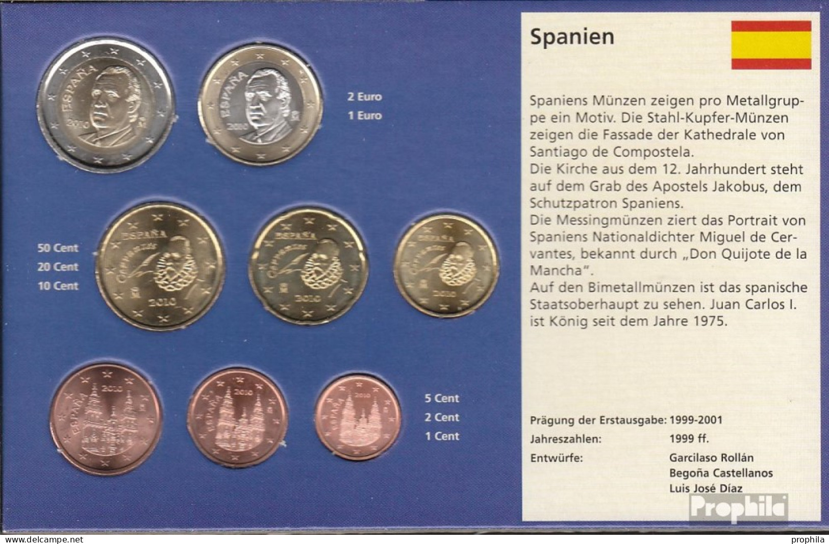 Spanien 2010 Stgl./unzirkuliert Kursmünzensatz 2010 EURO-Nachauflage - Spanien