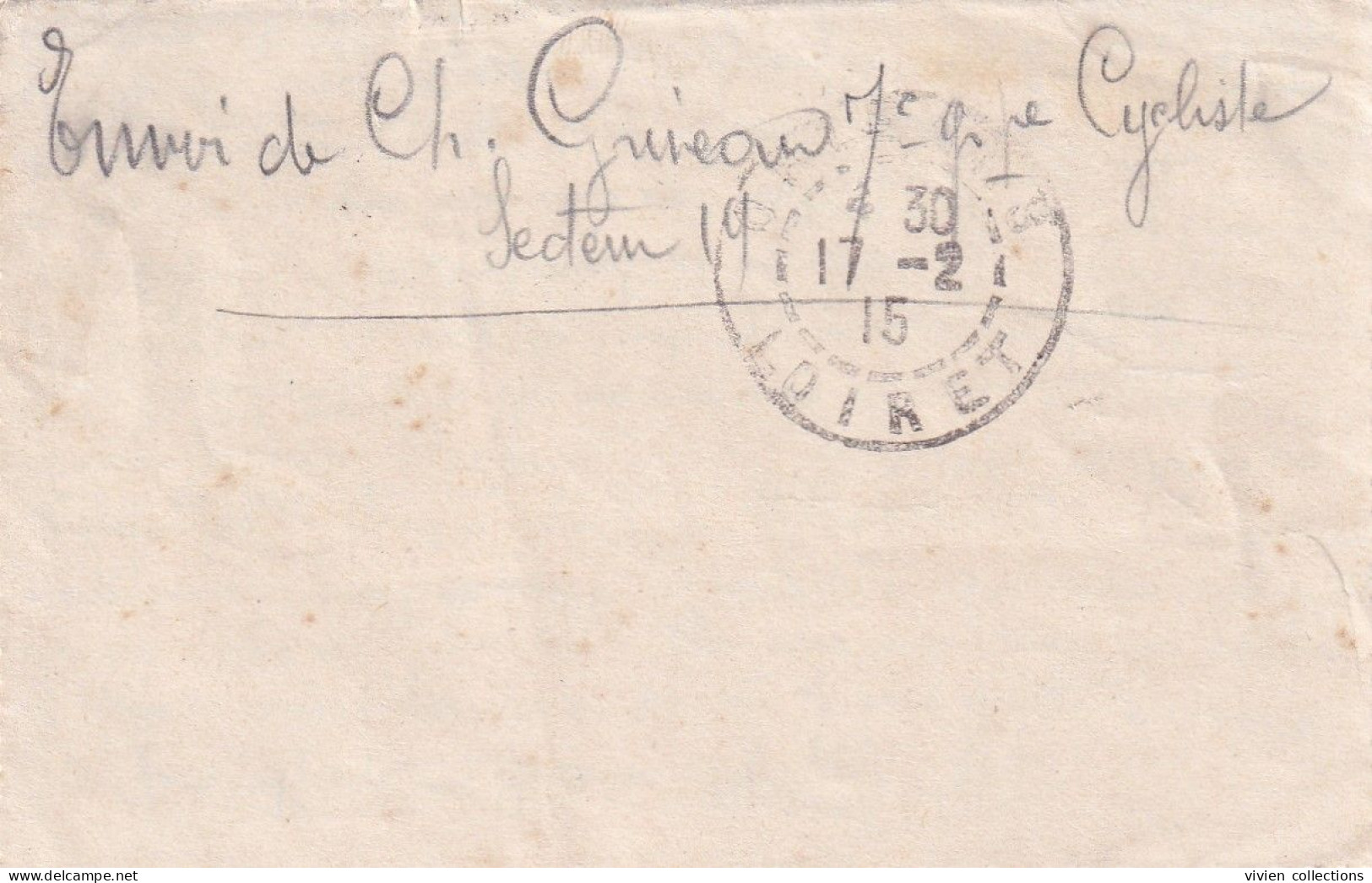 [Orléans] (45) Lettre De Griveau 7eme Groupe De Cyclistes Secteur SP 19 En 1915 "consigne Interdit Donner Indications" - 1. Weltkrieg 1914-1918