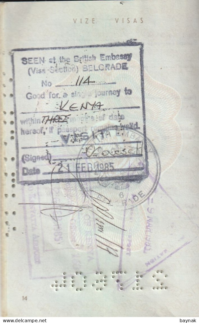 P304 -   SFR YUGOSLAVIA   --  PASSPORT    -  LADY  - 1981  --  VISA:  KENYA  ( EAST AFRICA ), MALAYSIA, SINGAPORE,