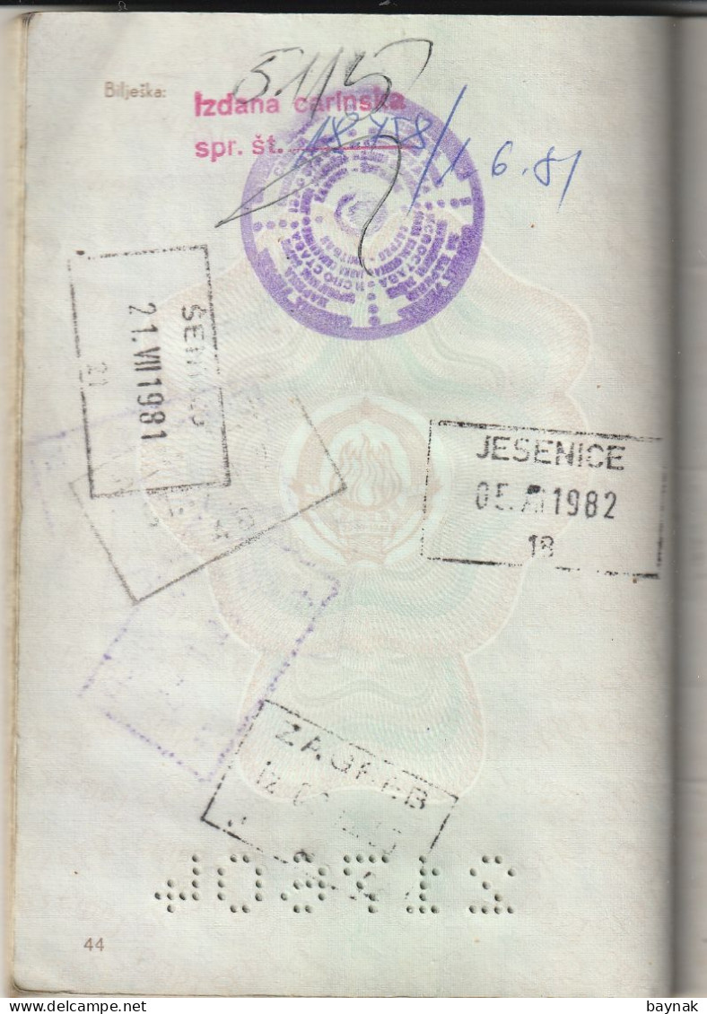 P304 -   SFR YUGOSLAVIA   --  PASSPORT    -  LADY  - 1981  --  VISA:  KENYA  ( EAST AFRICA ), MALAYSIA, SINGAPORE,