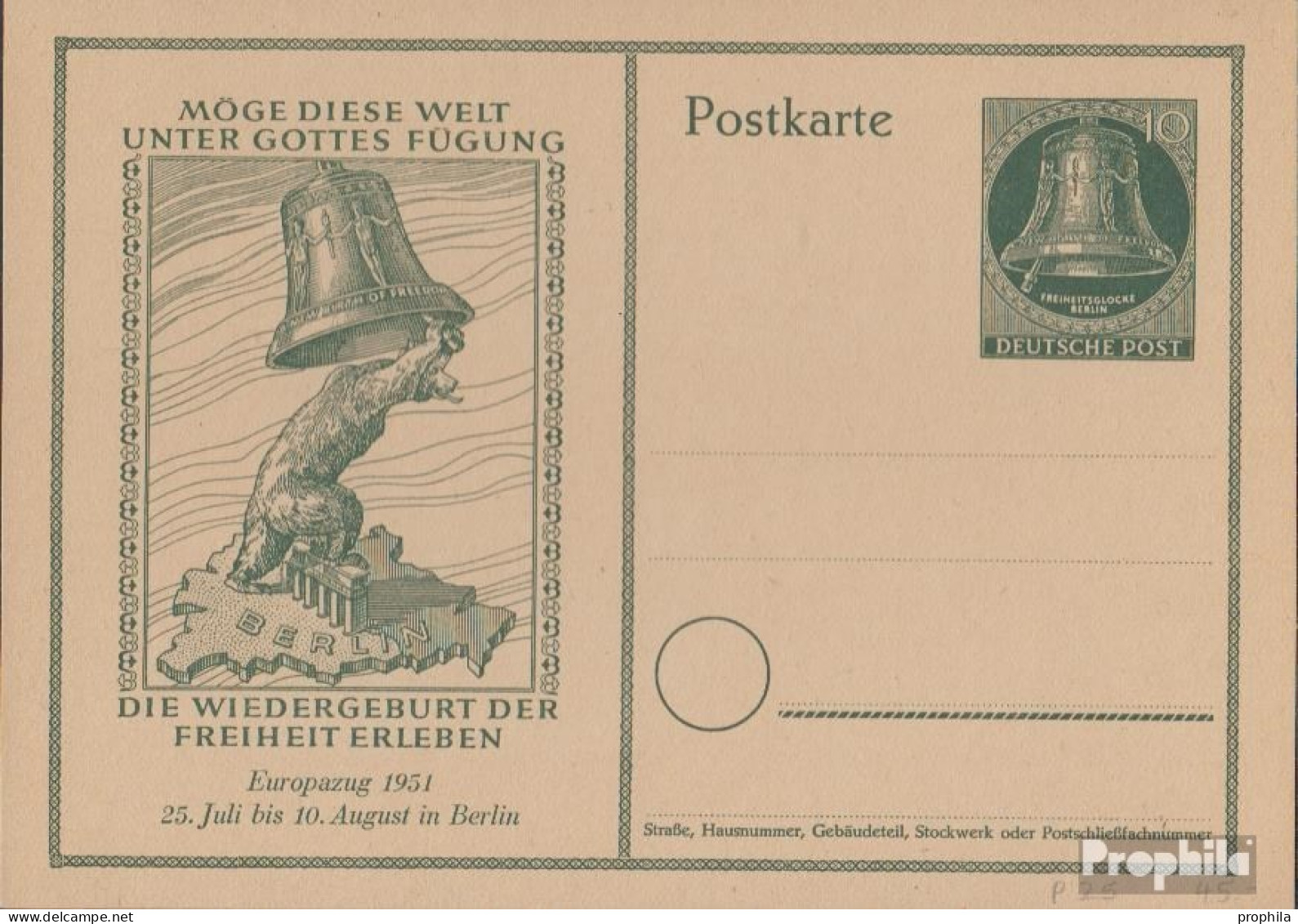 Berlin (West) P25 Amtliche Postkarte Gefälligkeitsgestempelt Gebraucht 1951 Glocke - Cartes Postales - Oblitérées
