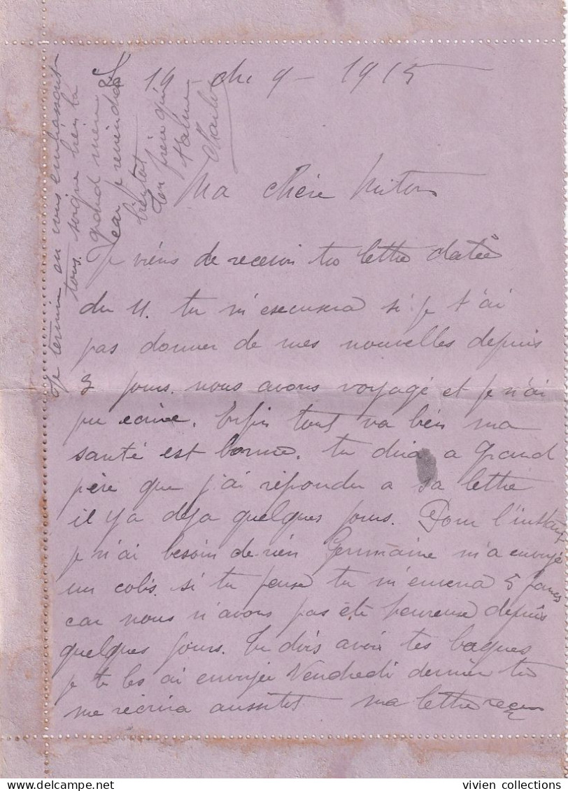 [Orléans] (45) Lettre De Griveau 7eme Groupe De Cyclistes Secteur SP 19 En 1915 - 1. Weltkrieg 1914-1918