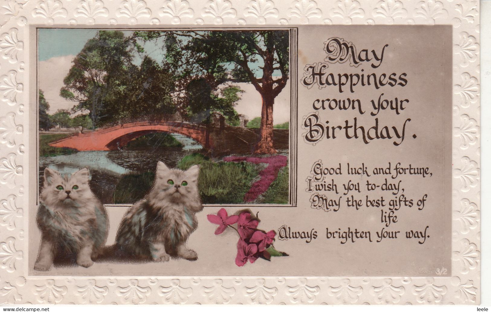 A99.Vintage Greetings Postcard. Bridge And Kittens. - Anniversaire