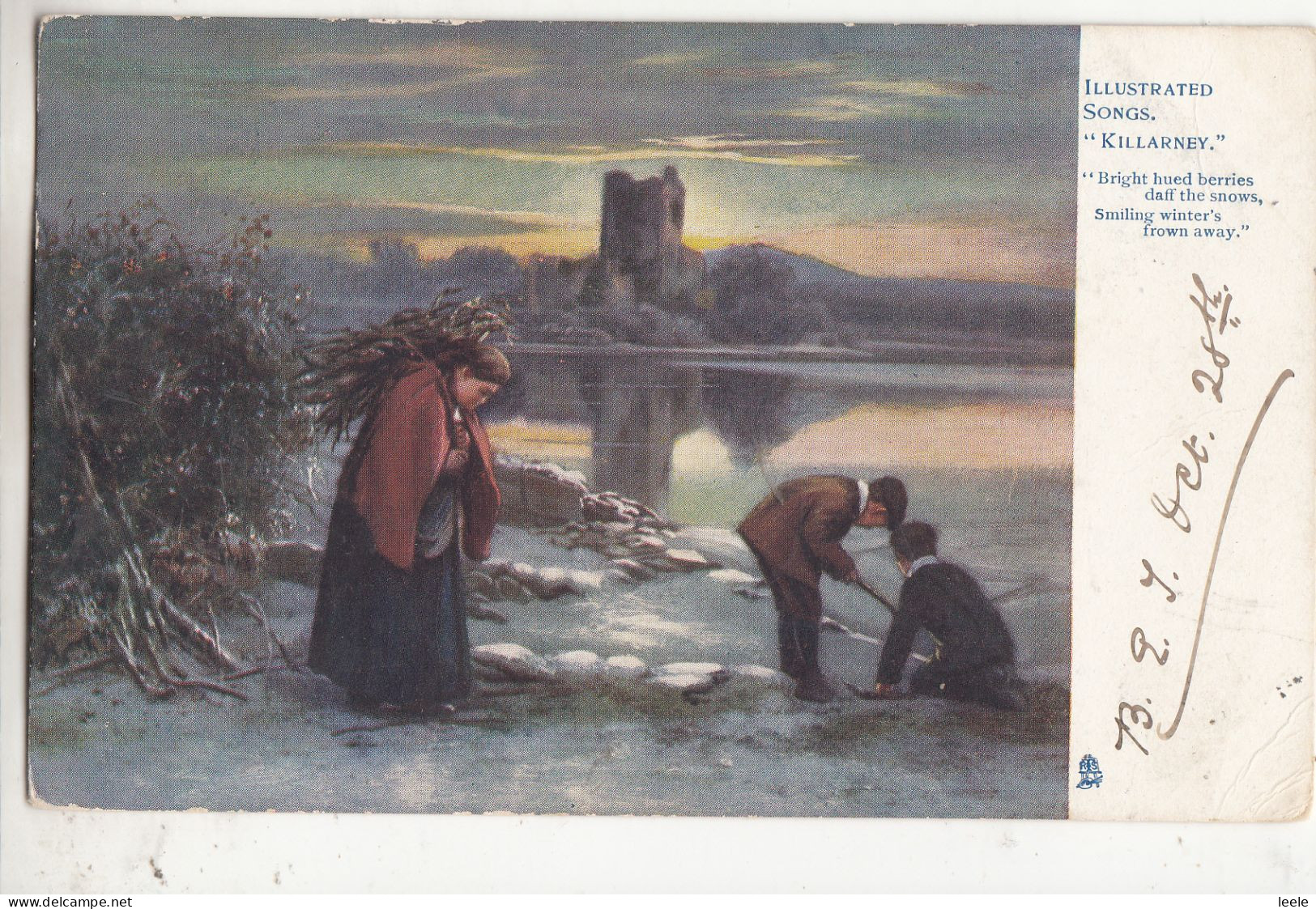 A30. Vintage Tucks Postcard. Illustrated Song. "Killarney."  Wood Gatherer - Music And Musicians