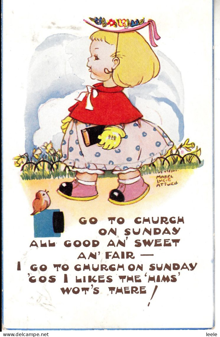 A87. Vintage Postcard.Mabel Lucie Attwell. ""Hims"" Wot's There In Church! - Attwell, M. L.