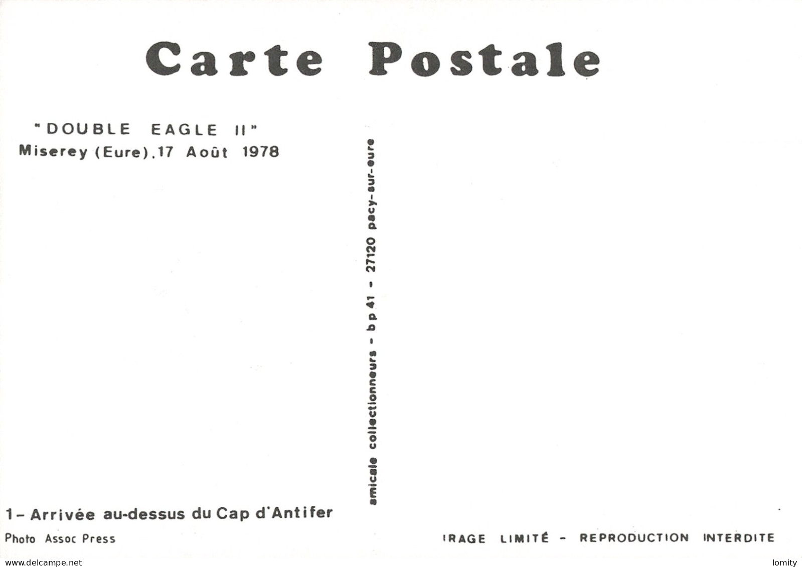 dirigeable série complète 8 cartes postales Double Eagle traversée Atlantique Nord atterrissage Miserey Eure 1978