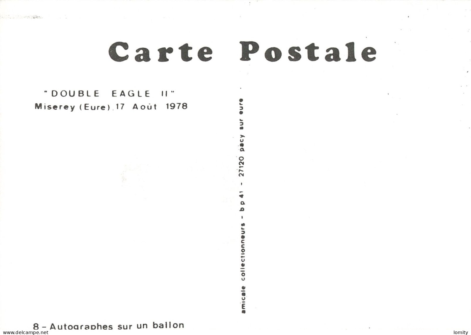 dirigeable série complète 8 cartes postales Double Eagle traversée Atlantique Nord atterrissage Miserey Eure 1978