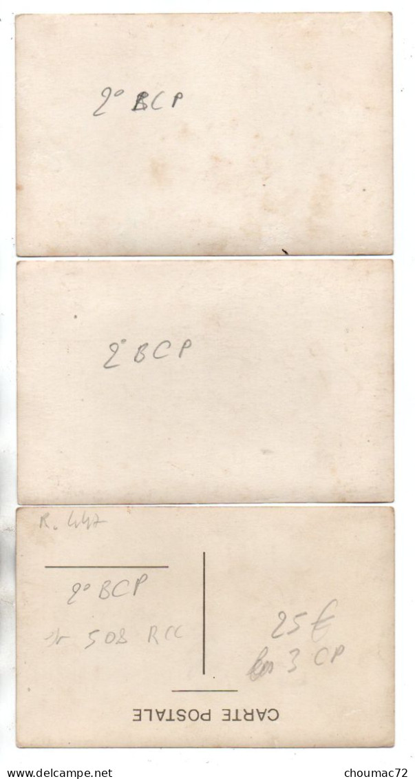 (Régiments) 447, Lot De 3 Cartes Photo, 508e RCC Et 2e BCP Bataillon De Chasseurs à Pied Sur Un Tank - Regimenten