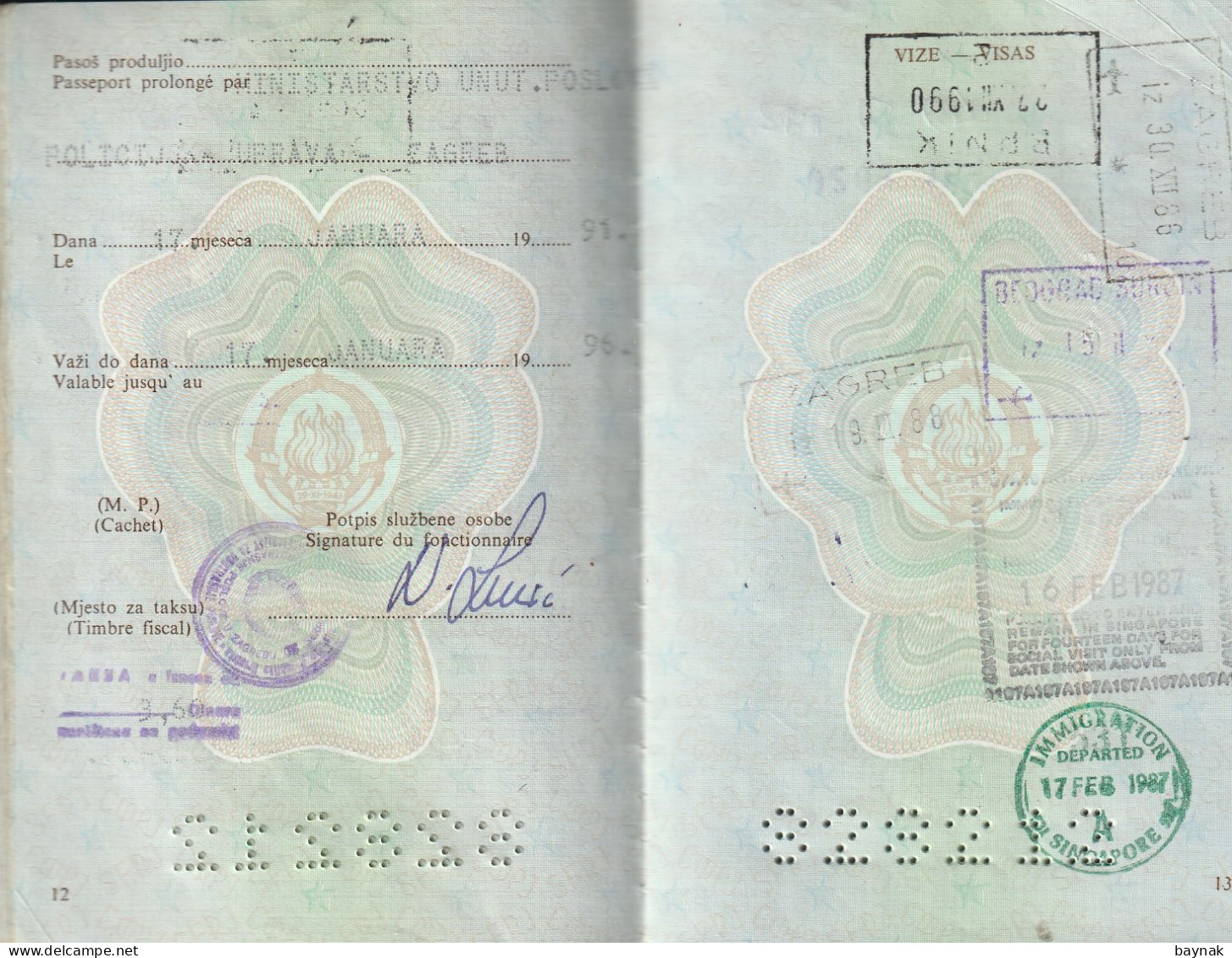 PM104 -   SFR YUGOSLAVIA   --  PASSPORT    -  MAN  - 1986  --  VISA:   MALAYSIA, SINGAPORE, THAILAND, ANTIGUA & BARBUDA - Documentos Históricos