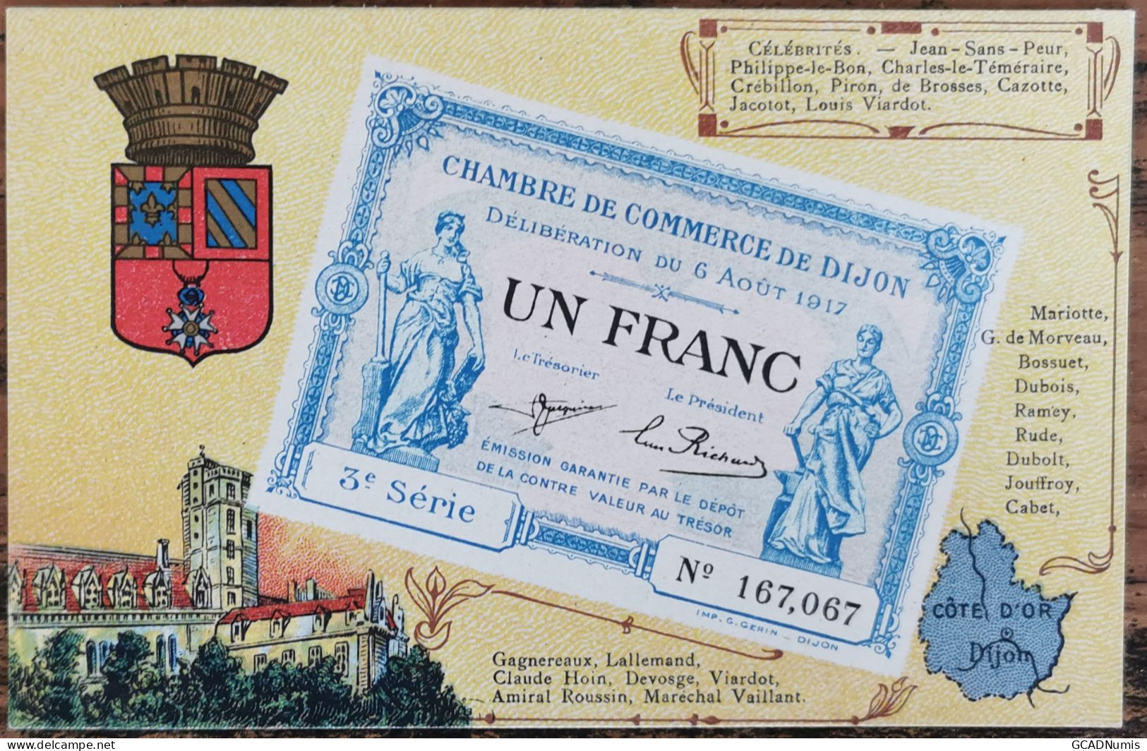 CARTE POSTALE Billet 1 Franc Chambre De Commerce De DIJON - Côte D'Or - Dijon