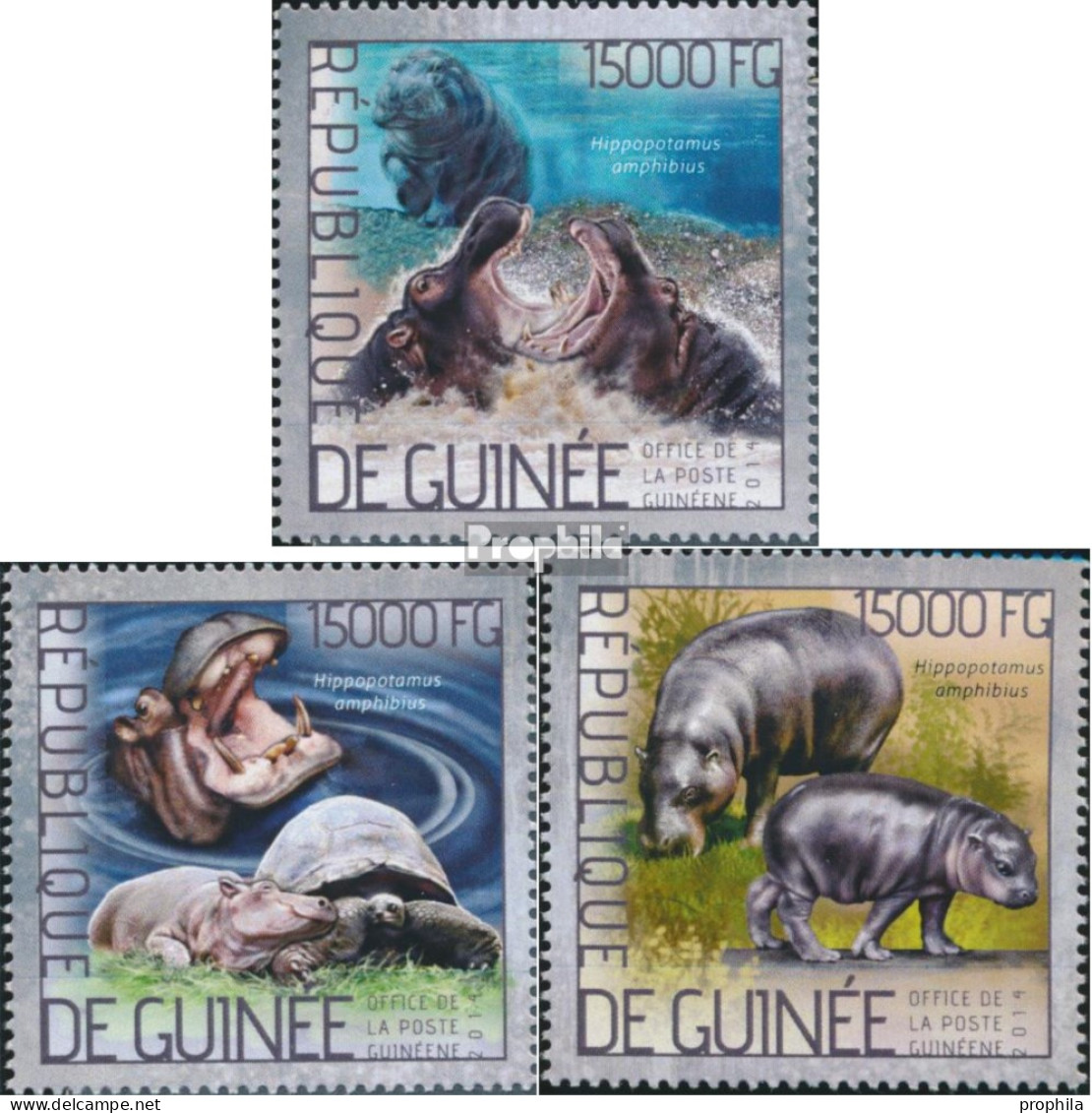 Guinea 10379-10381 (kompl. Ausgabe) Postfrisch 2014 Nilpferd - Guinee (1958-...)