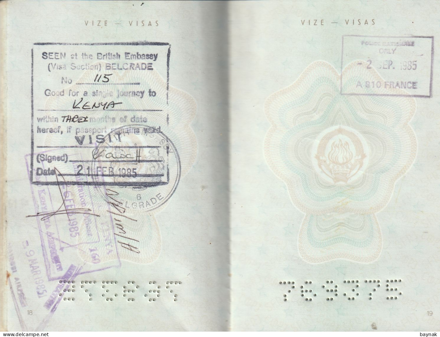 PM105 -   SFR YUGOSLAVIA   --  PASSPORT    -  MAN  - 1976  --  VISA:   KENYA ( EAST AFRICA )