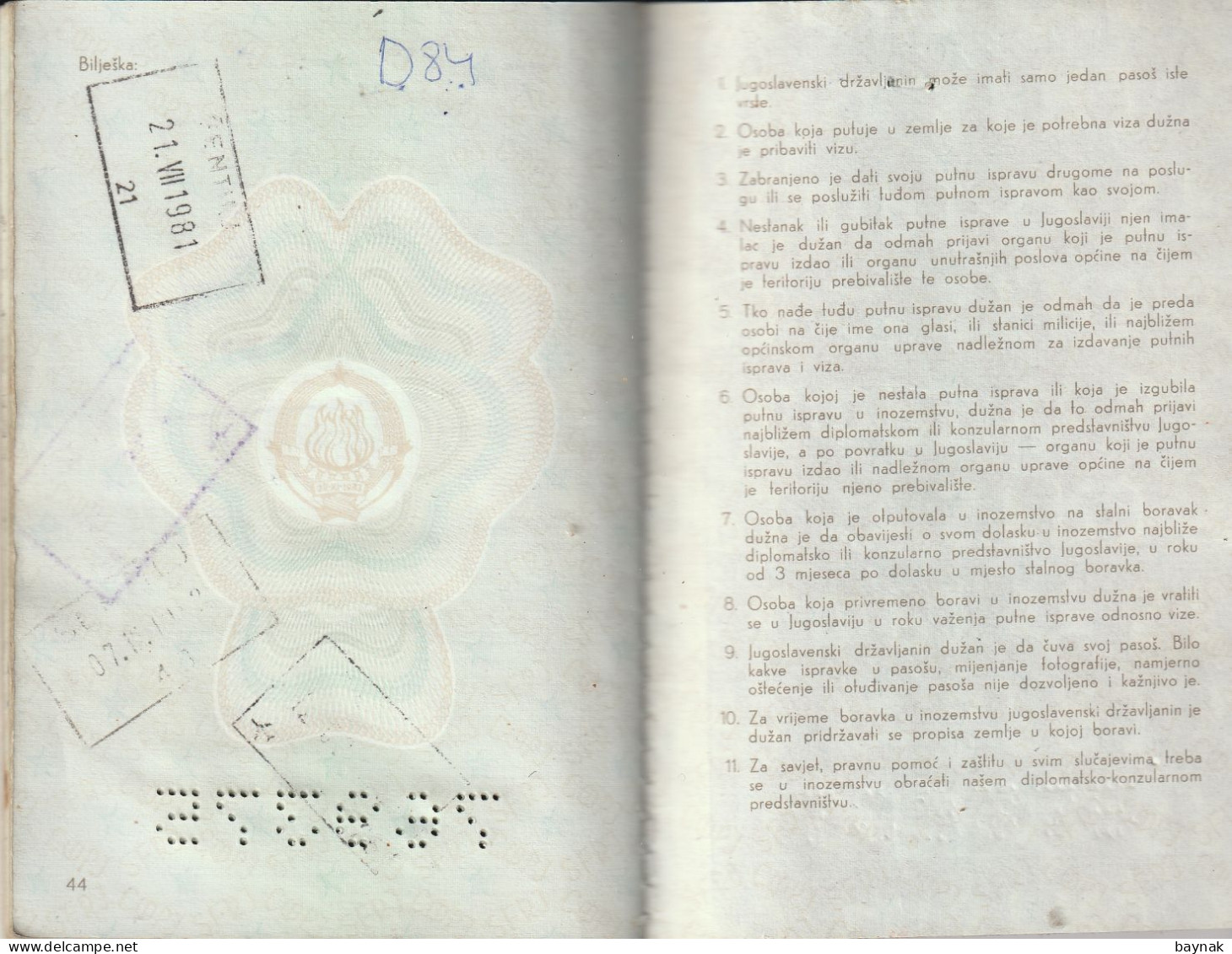 PM105 -   SFR YUGOSLAVIA   --  PASSPORT    -  MAN  - 1976  --  VISA:   KENYA ( EAST AFRICA )