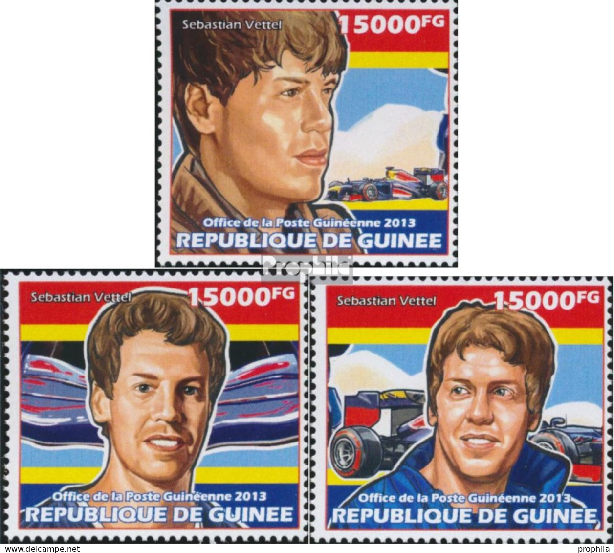 Guinea 10197-10199 (kompl. Ausgabe) Postfrisch 2013 Sebastian Vettel - República De Guinea (1958-...)
