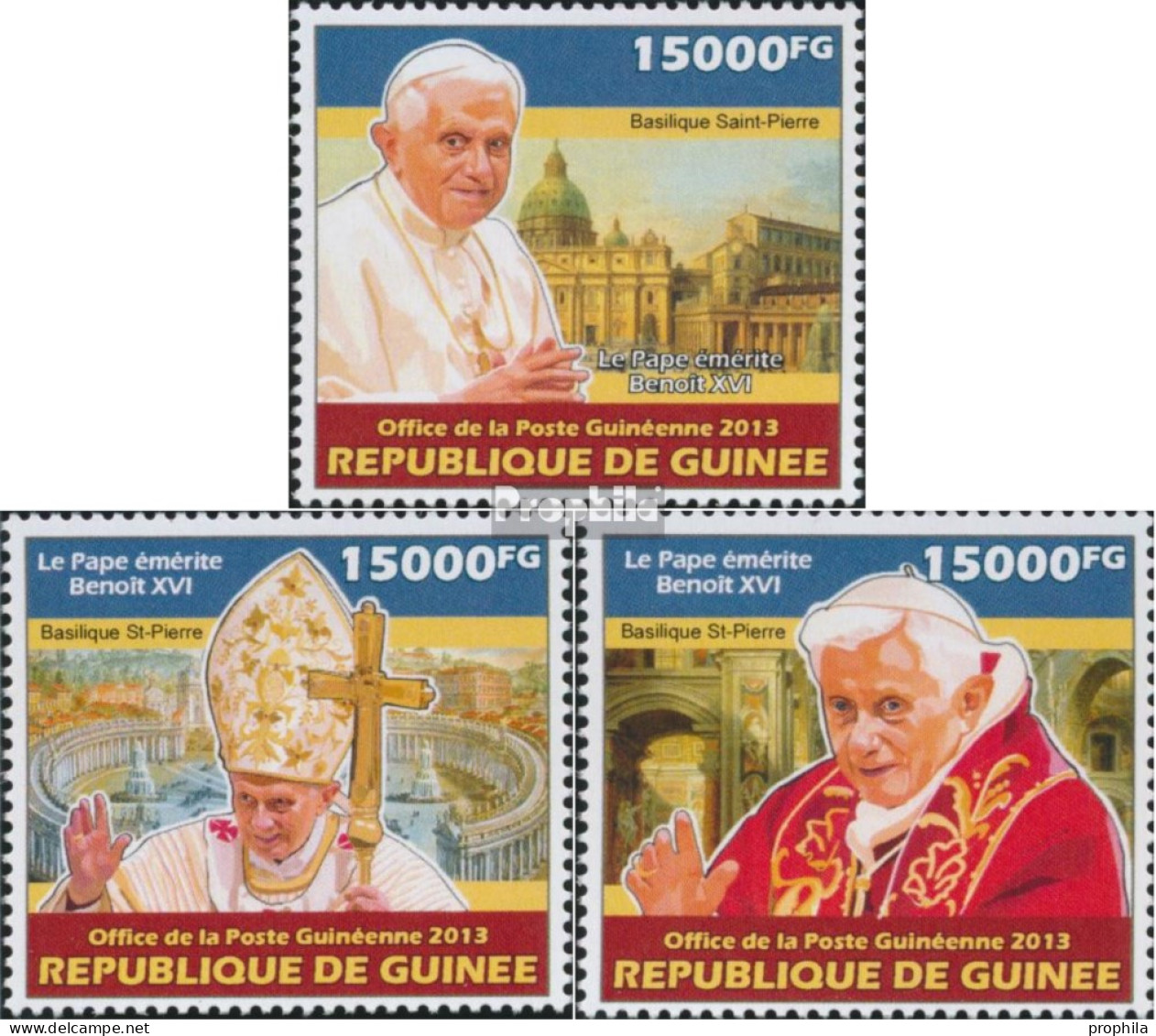 Guinea 10185-10187 (kompl. Ausgabe) Postfrisch 2013 Benedikt XVI - República De Guinea (1958-...)