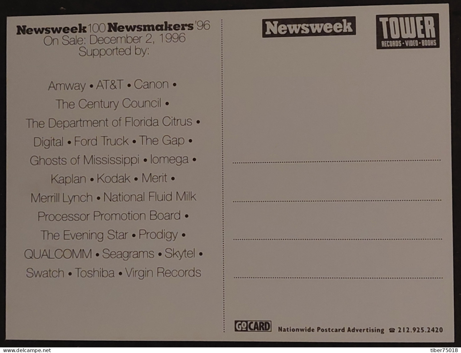 Carte Postale (Tower Records) Newsweek 100 / Newsmakers '96 (Père-Noël) - Publicité
