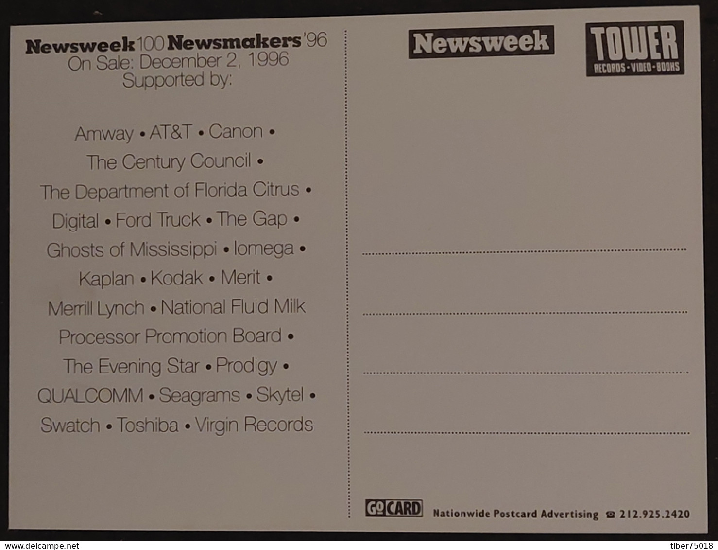 Carte Postale (Tower Records) Newsweek 100 / Newsmakers '96 (Père-Noël) - Pubblicitari