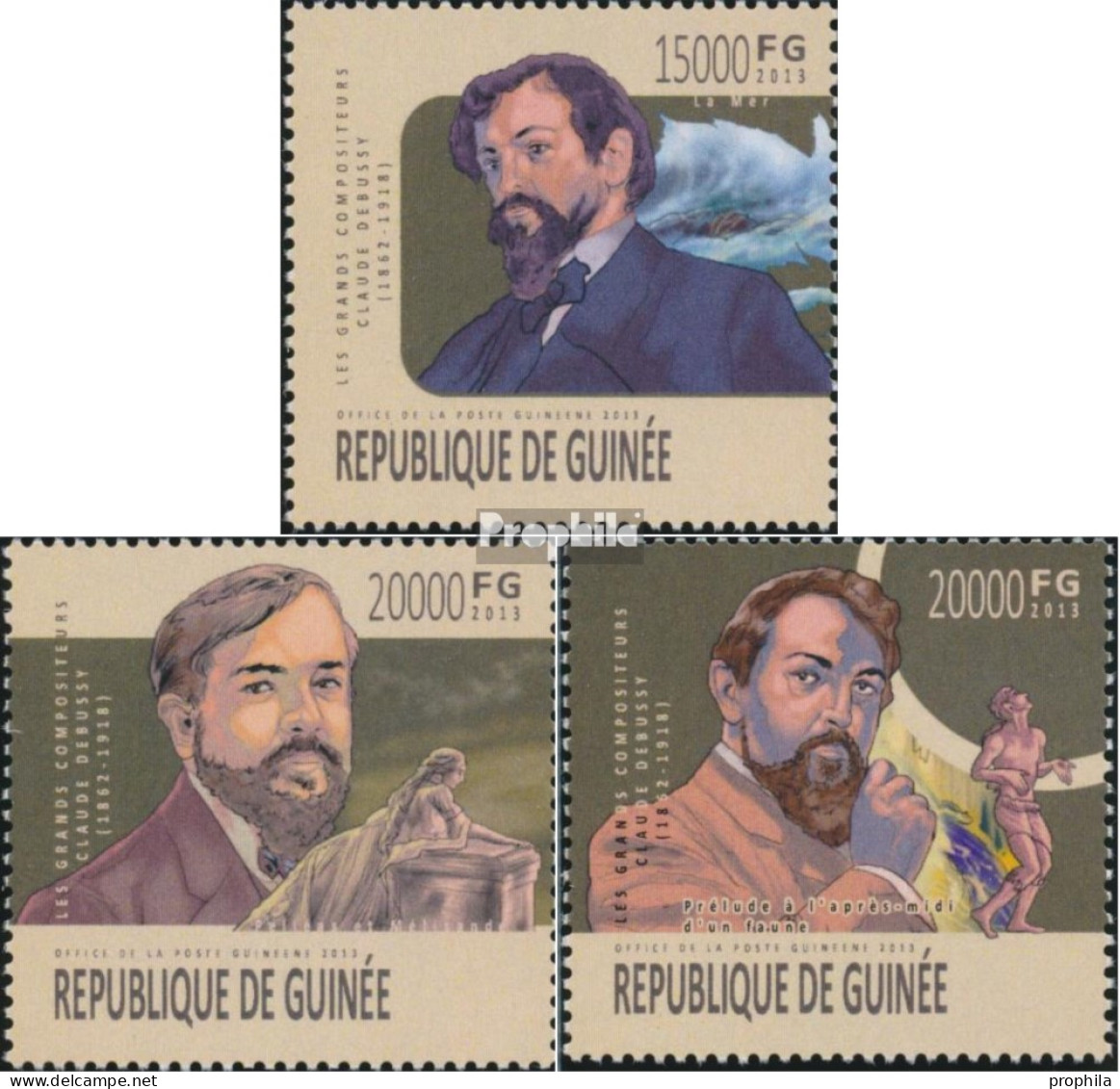 Guinea 10012-10014 (kompl. Ausgabe) Postfrisch 2013 Claude Debussy - Guinee (1958-...)