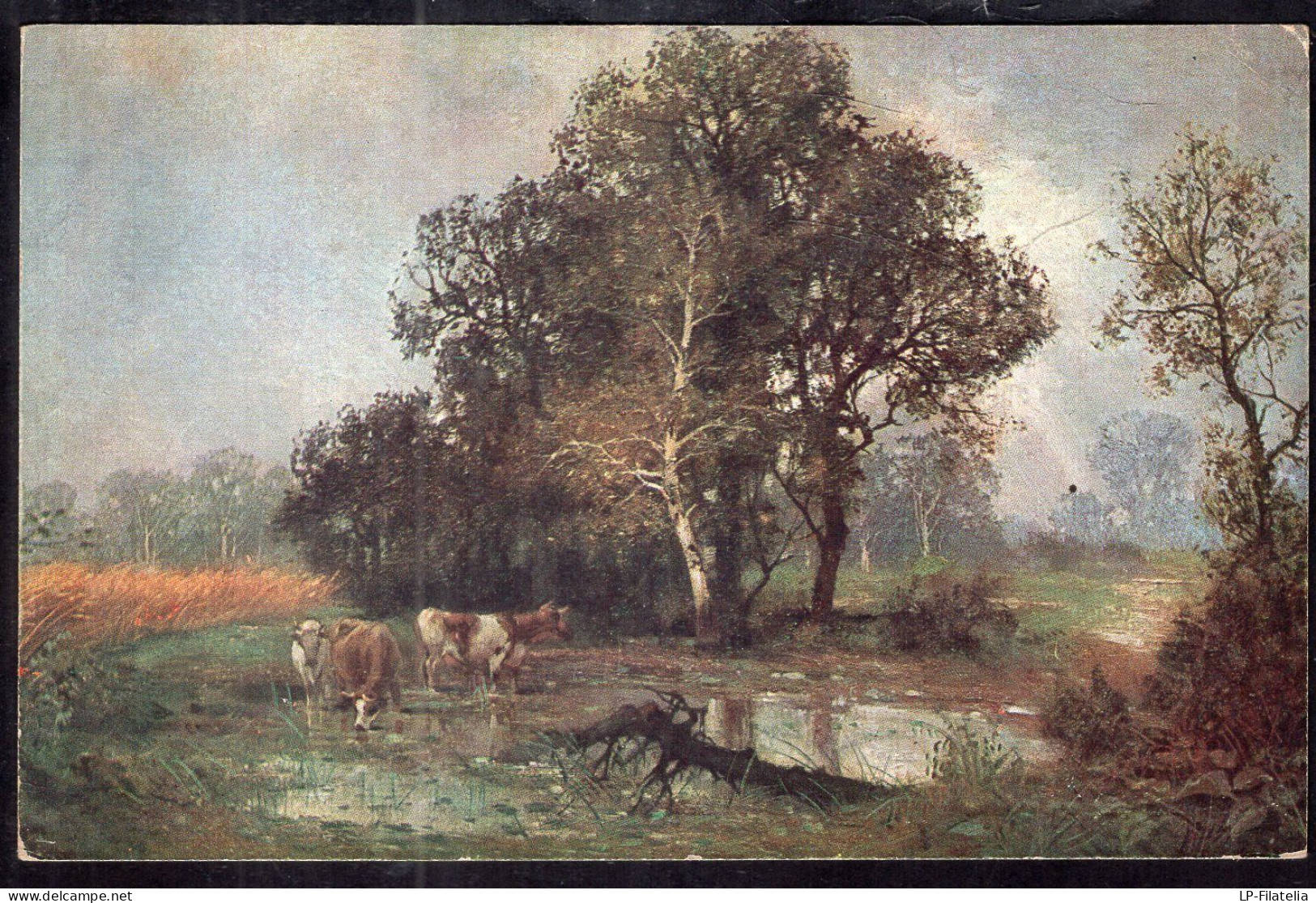 Postcard - Circa 1930 - Painting - Cows - Cows On A Creek - Mucche