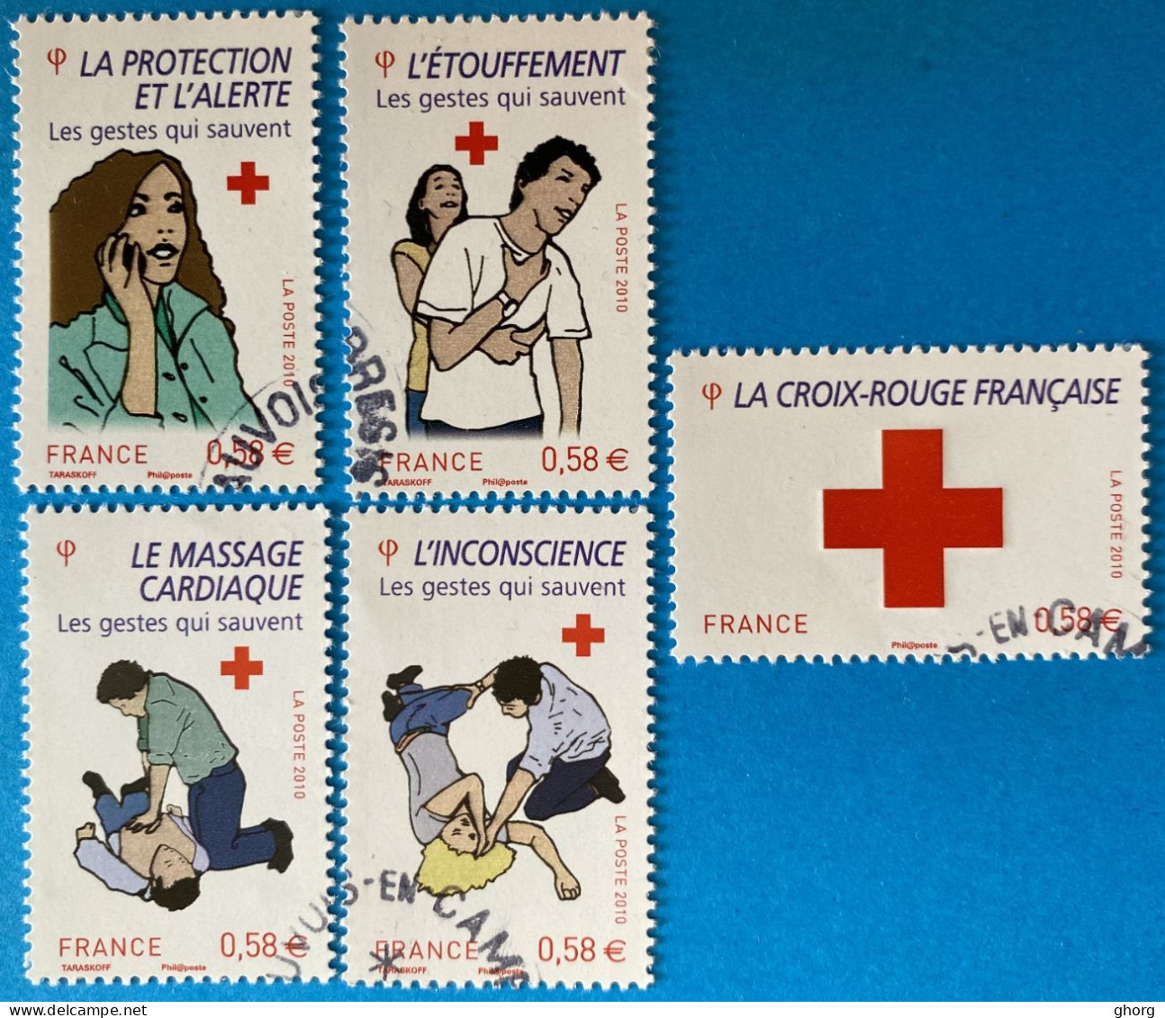 France 2010 : Au Profit De La Croix-Rouge, Les Gestes Qui Sauvent N° 4520 à 4524 Oblitéré - Usati