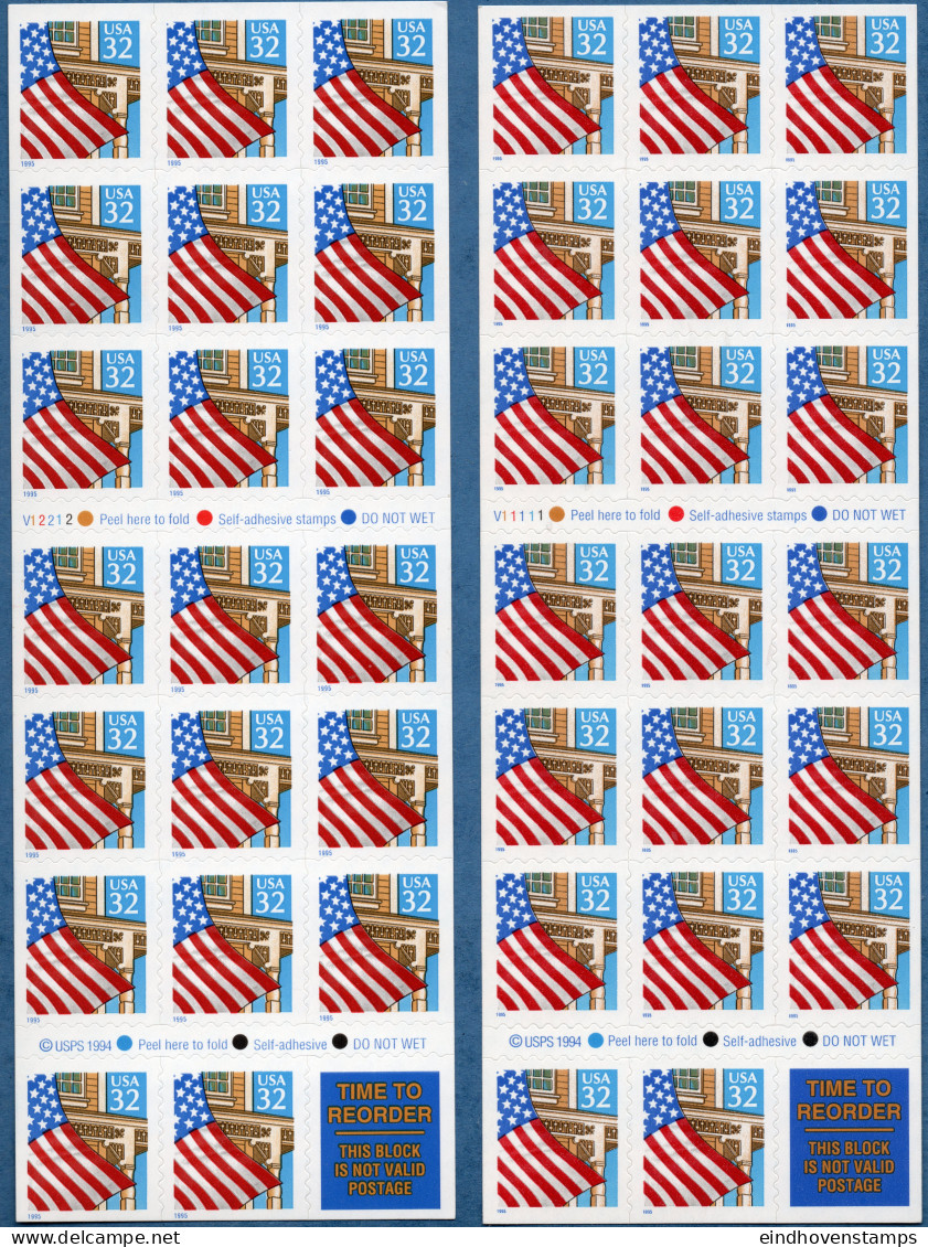 USA 1995 Portico & Flag Foil Sheets MNH Small (right) & Larger (left) Year Indicator - Blokken & Velletjes