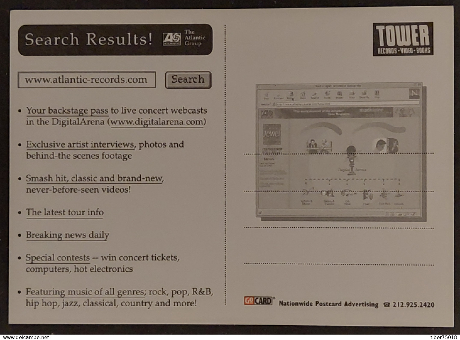Carte Postale (Tower Records) Atlantic-records.com Search... (sous-marin Et Périscope) - Publicité