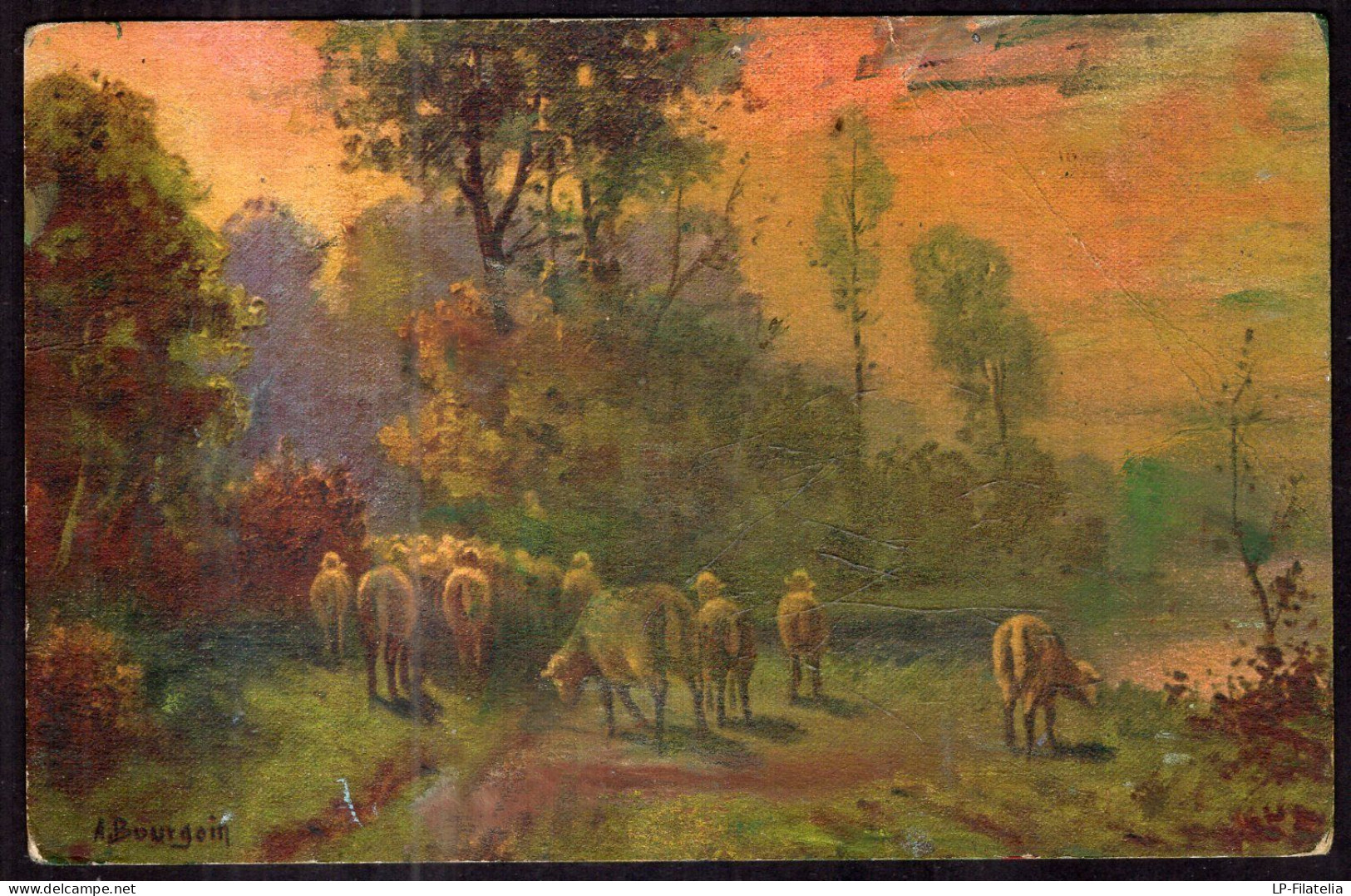 Postcard - Circa 1920 - Painting - Aimé Gabriel Adolphe Bourgoin - Sheep On A Road - Other & Unclassified