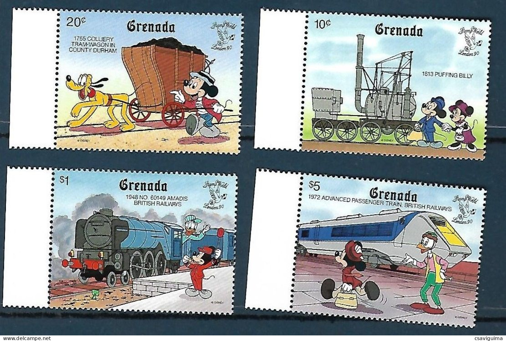 Grenada - 1990 - Disney: Trains, London 90 - Yv 1908/11 - Disney