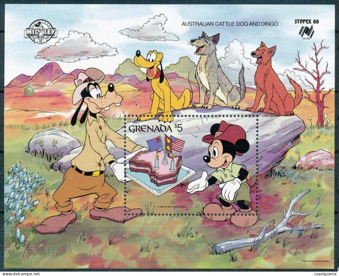 Grenada - 1988 - Disney: Australian Cattle Dog And Dingo - Yv Bf 198 - Disney