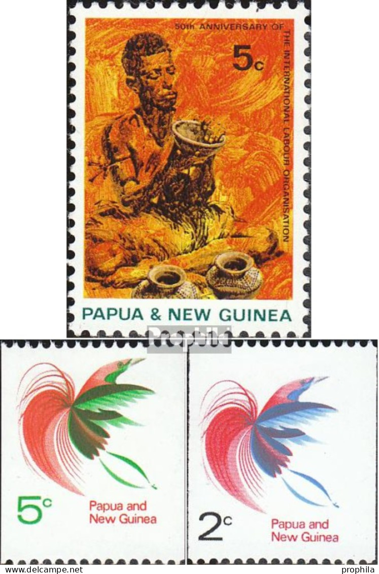 Papua-Neuguinea 165,166,202 (kompl.Ausg.) Postfrisch 1969/1971 ILO, Paradiesvögel - Papua New Guinea