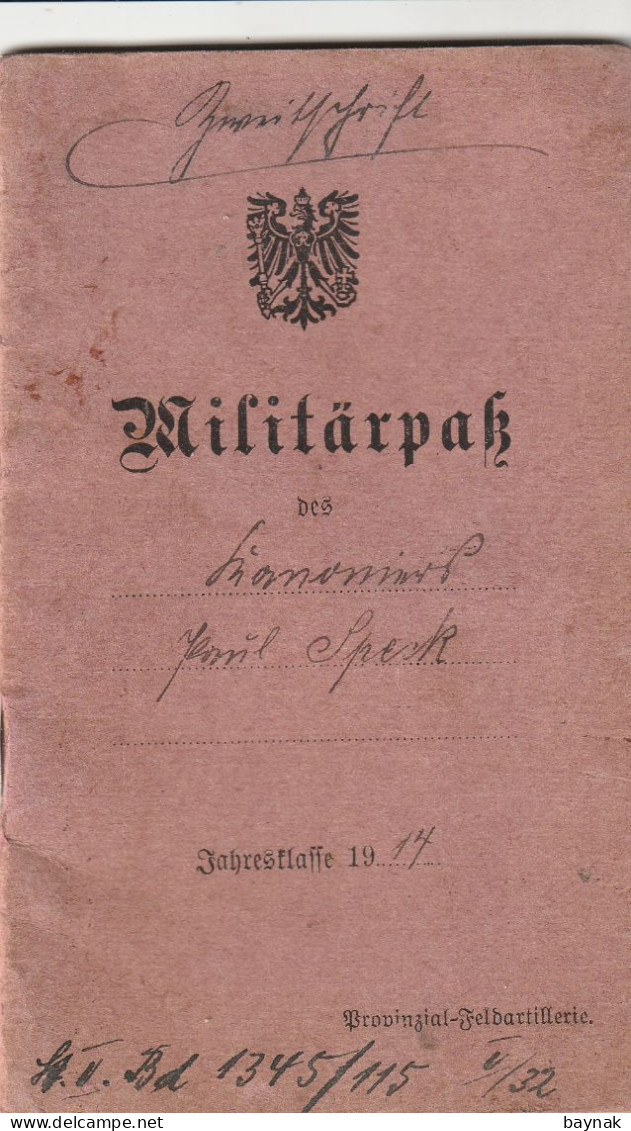 DEUTSCHLAND  -  POLAND   --  GRAUDENZ  ( GRUDZIADZ )  --  PREUSSEN  - MILITARPASS  --  RES. FELDART.  REG. 35, REG. 79 - Documents