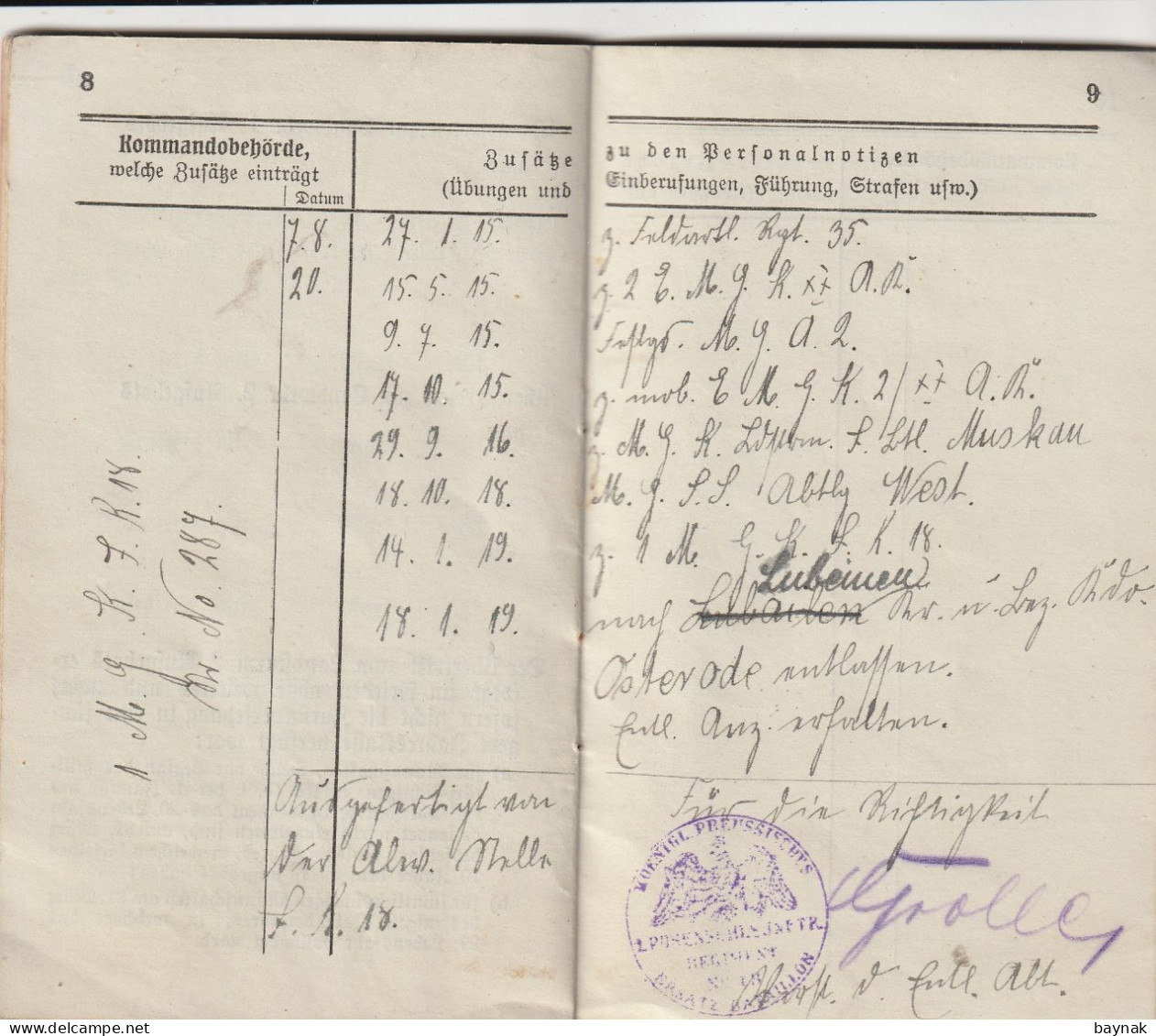 DEUTSCHLAND  -  POLAND   --  GRAUDENZ  ( GRUDZIADZ )  --  PREUSSEN  - MILITARPASS  --  RES. FELDART.  REG. 35, REG. 79