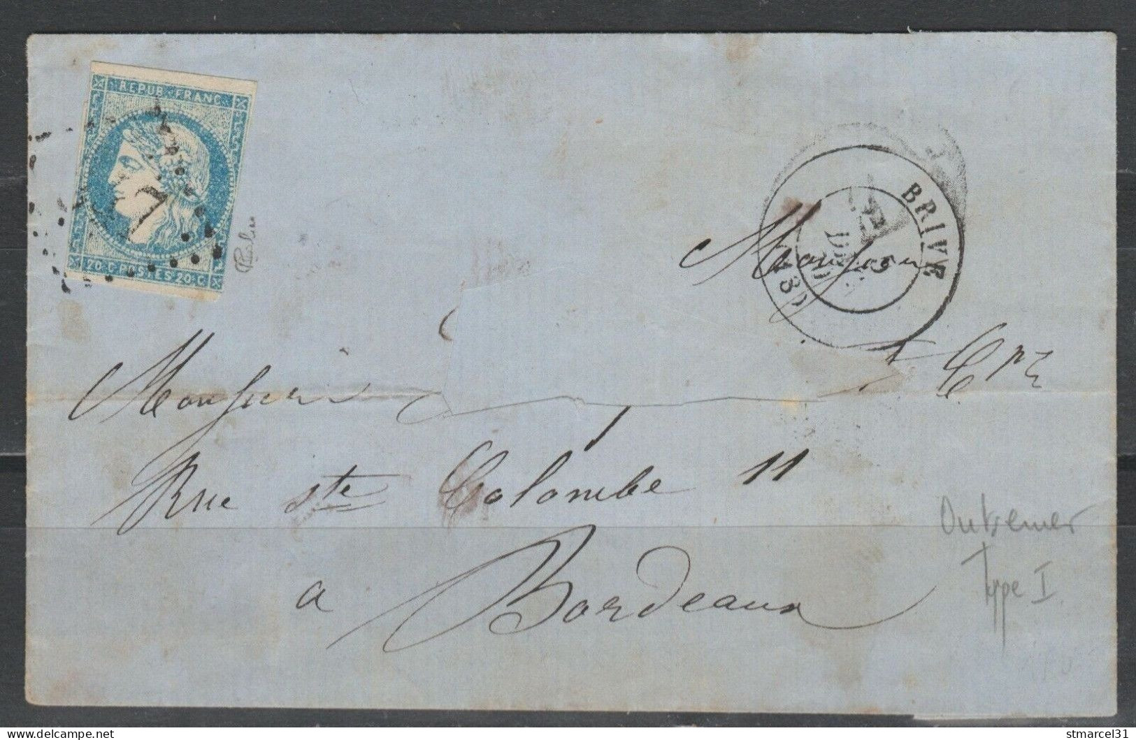 GRANDE RARETE Le N°44Ab OUTREMER Signé Calves + Certif Photo Der Weid  BE Cote 2700€ - 1870 Bordeaux Printing